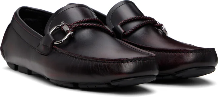 Ferragamo Burgundy Gancini Ornament Driver Loafers - Image 4