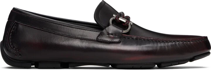 Ferragamo Burgundy Gancini Ornament Driver Loafers