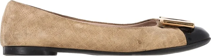 Ferragamo Cap Toe Ballerinas in Brown Suede