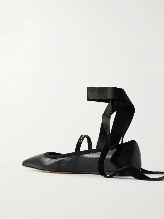 Ferragamo - Carice Satin-trimmed Leather Ballet Flats - Black - Image 3