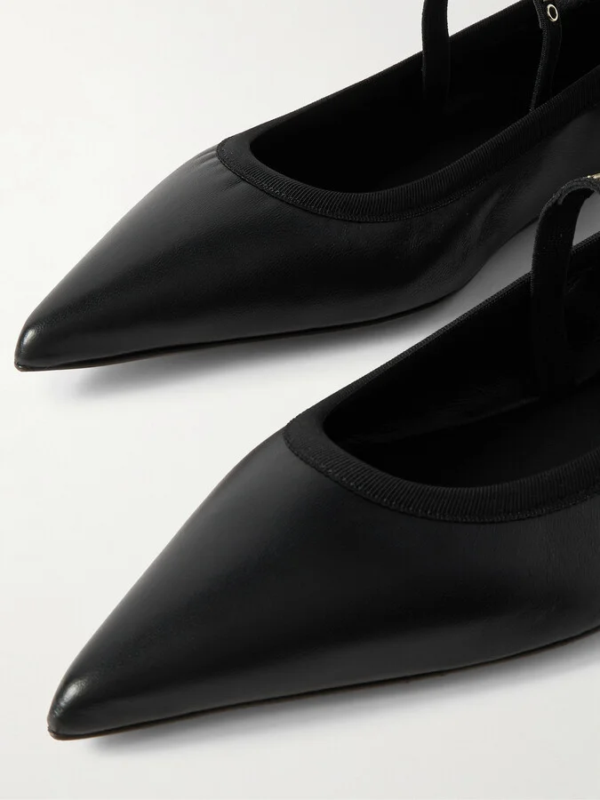Ferragamo - Carice Satin-trimmed Leather Ballet Flats - Black - Image 4
