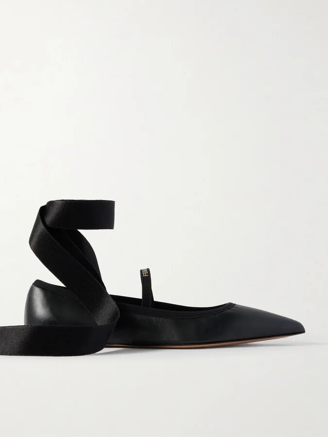 Ferragamo - Carice Satin-trimmed Leather Ballet Flats - Black