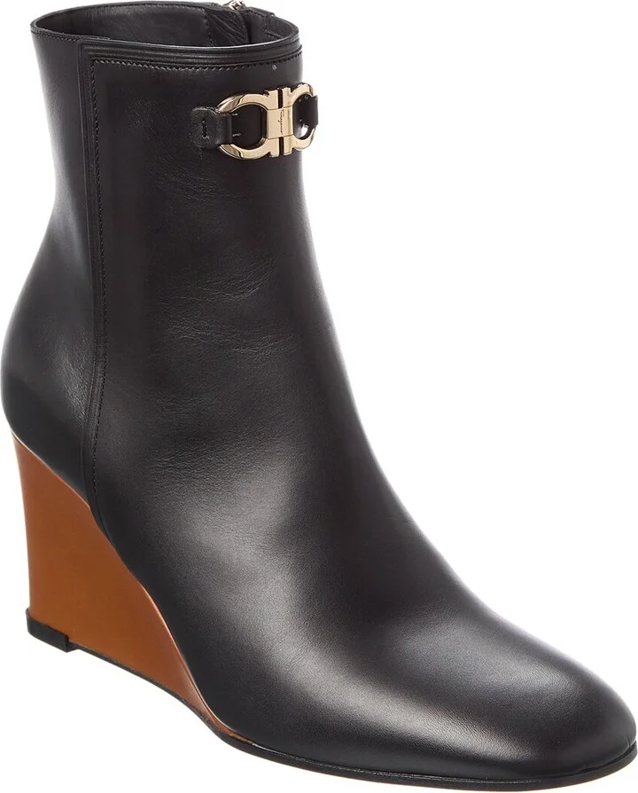 Ferragamo Catuja Leather Wedge Bootie