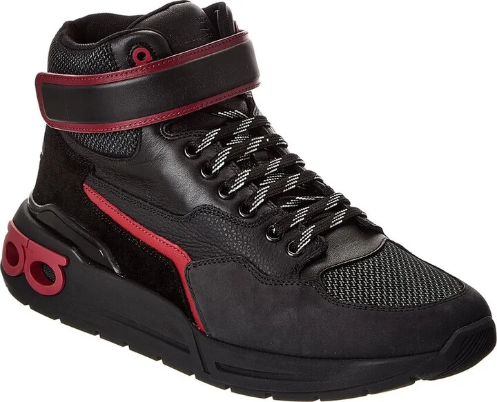 Ferragamo Cosma Leather & Mesh High-Top Sneaker
