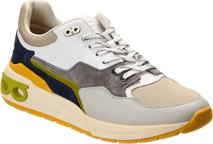 Ferragamo Cosma Low Langur Bitume Leather & Suede Sneaker