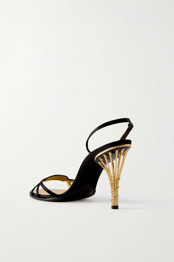Ferragamo - Creations Calipso 1956 Satin-trimmed Metallic Leather Sandals - Black - Image 3