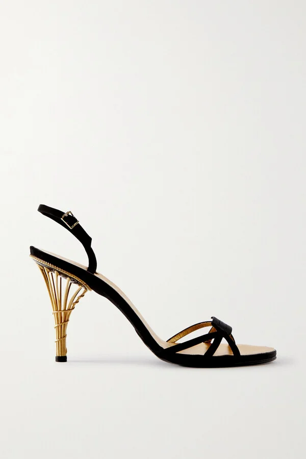 Ferragamo - Creations Calipso 1956 Satin-trimmed Metallic Leather Sandals - Black