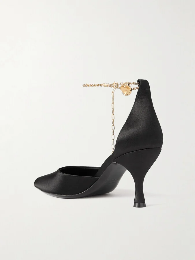 Ferragamo - Dana Chain-embellished Satin Pumps - Black - Image 3