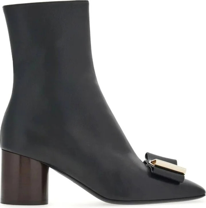 Ferragamo Double Bow Leather Ankle Boots