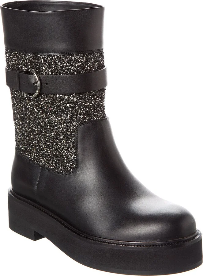 Ferragamo Ean Leather & Glitter Boot