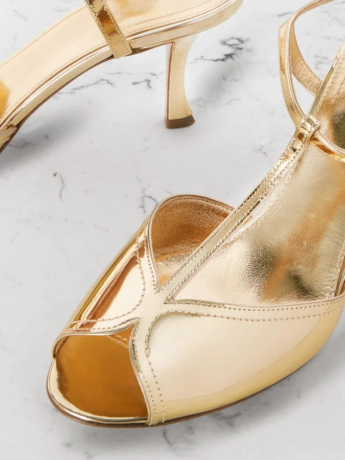 Ferragamo - Ely Metallic Leather Sandals - Gold - Image 4