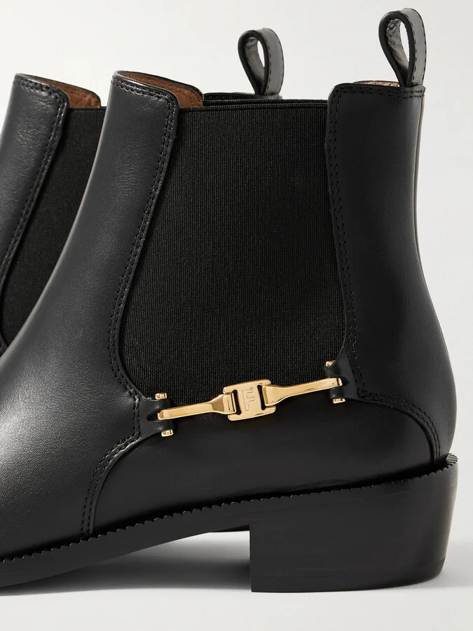 Ferragamo - Embellished Leather Chelsea Boots - Black - Image 4