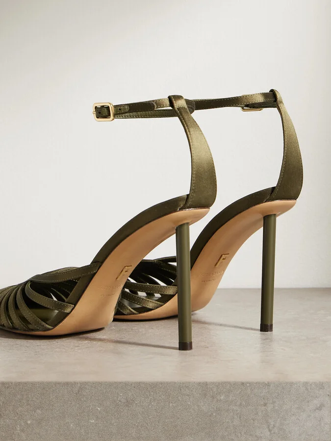 Ferragamo - Ermelia 95 Satin Point-toe Pumps - Green - Image 3