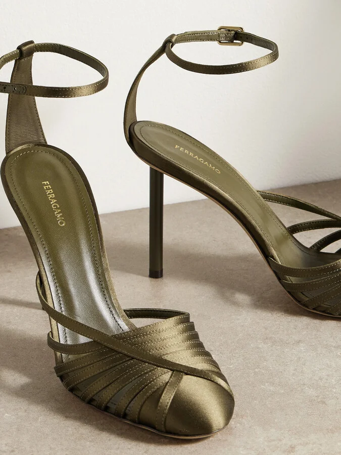 Ferragamo - Ermelia 95 Satin Point-toe Pumps - Green - Image 4