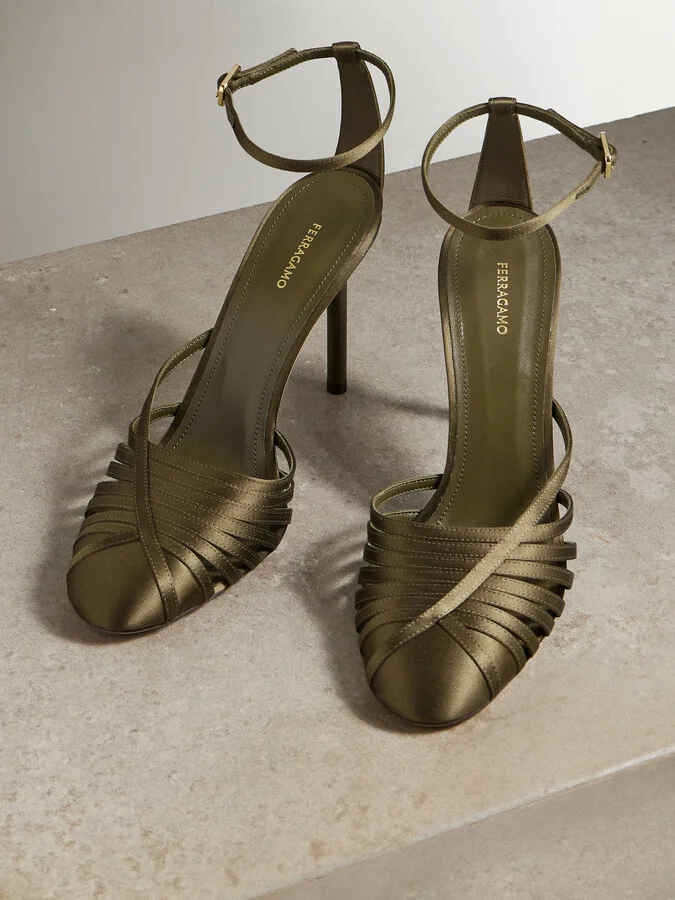 Ferragamo - Ermelia 95 Satin Point-toe Pumps - Green - Image 5
