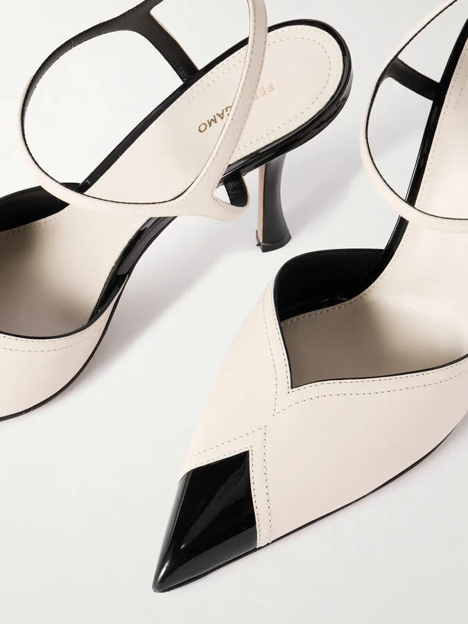 Ferragamo - Erula Smooth And Patent-leather Pumps - Cream - Image 4