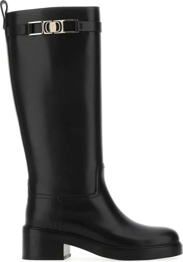 Ferragamo Gancini Round-Toe Knee Boots