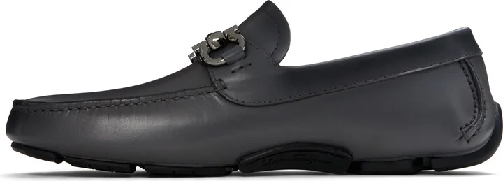 Ferragamo Gray Gancini Ornament Driver Loafers - Image 3