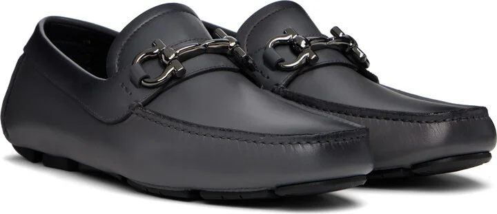 Ferragamo Gray Gancini Ornament Driver Loafers - Image 4