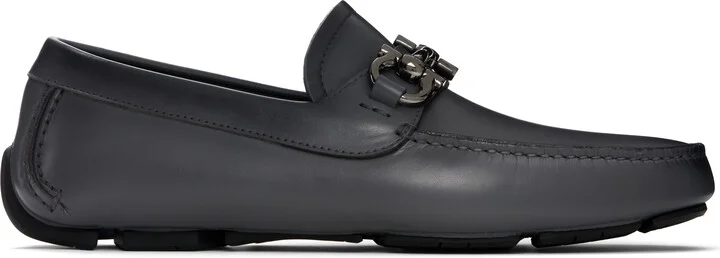 Ferragamo Gray Gancini Ornament Driver Loafers