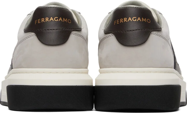 Ferragamo Gray & Off-White Low Cut Gancini Outline Sneakers - Image 2
