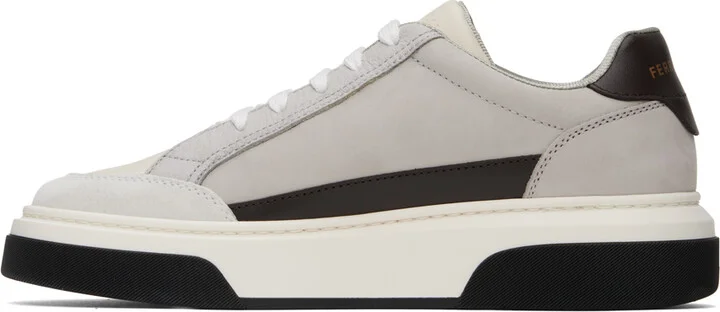 Ferragamo Gray & Off-White Low Cut Gancini Outline Sneakers - Image 3