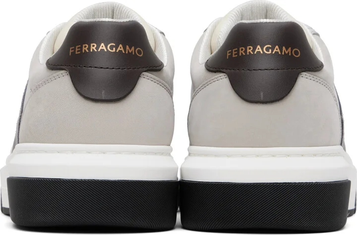 Ferragamo Gray & Off-White Low Cut Gancini Outline Sneakers - Image 2