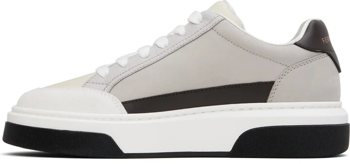 Ferragamo Gray & Off-White Low Cut Gancini Outline Sneakers - Image 3