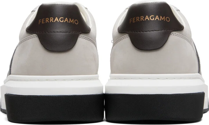 Ferragamo Gray & Off-White Low Cut Gancini Outline Sneakers - Image 2