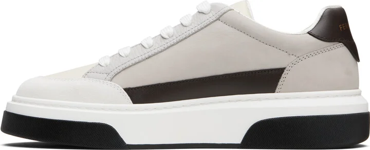 Ferragamo Gray & Off-White Low Cut Gancini Outline Sneakers - Image 3