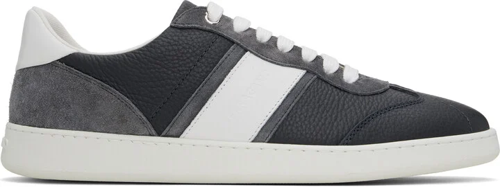 Ferragamo Gray & White Low Top Signature Sneakers