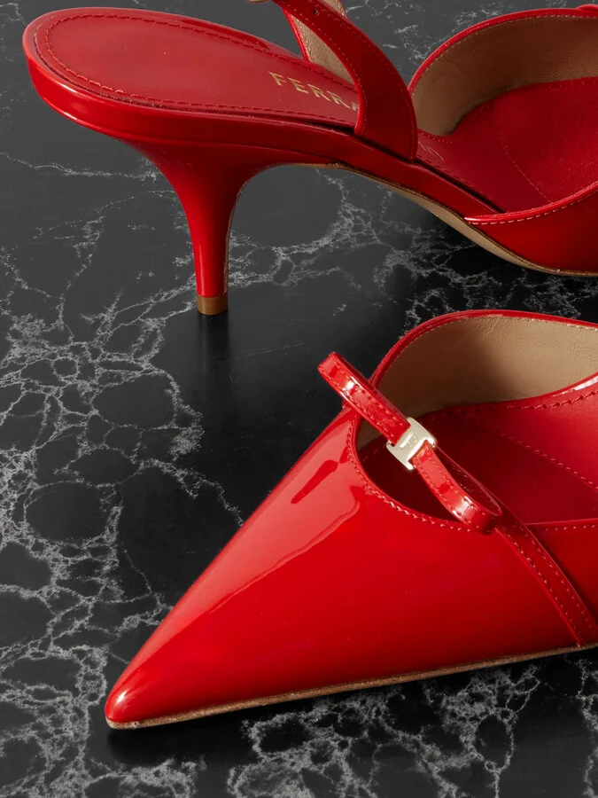 Ferragamo - Gylla Bow-embellished Patent-leather Pumps - Red - Image 4