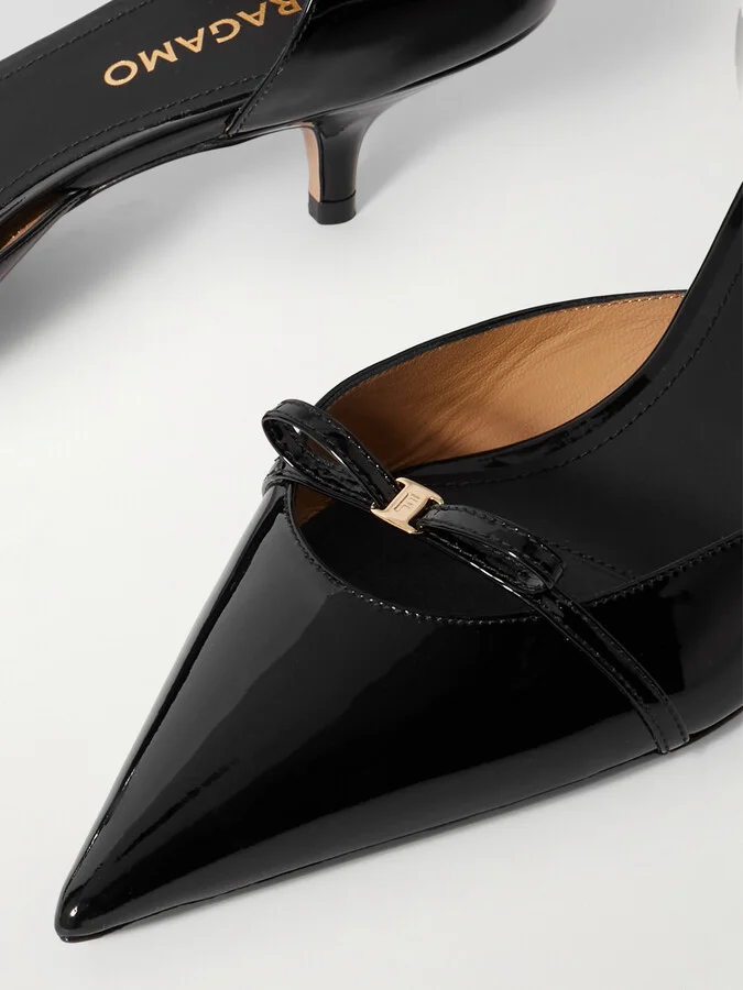 Ferragamo - Gyoia Bow-embellished Patent-leather Pumps - Black - Image 4