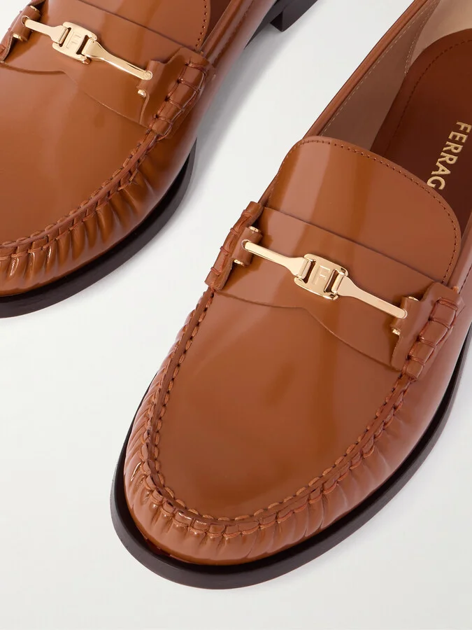 Ferragamo - Harry Embellished Patent-leather Loafers - Brown - Image 4