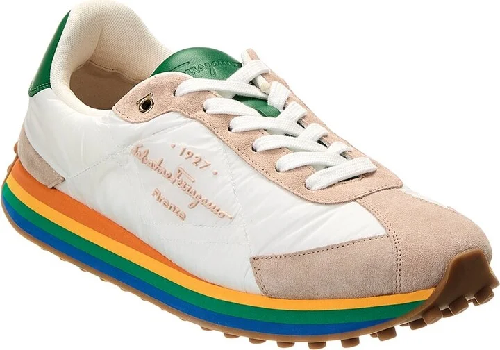 Ferragamo Iggy Dolmias Saddle B Suede & Leather-Trim Sneaker