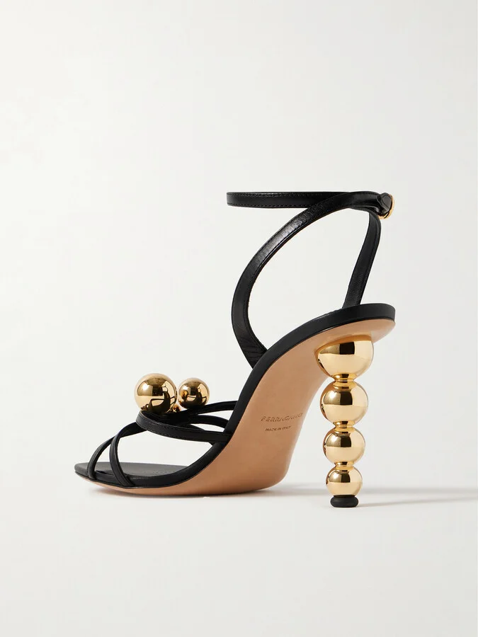 Ferragamo - Karina Embellished Leather Sandals - Black - Image 3