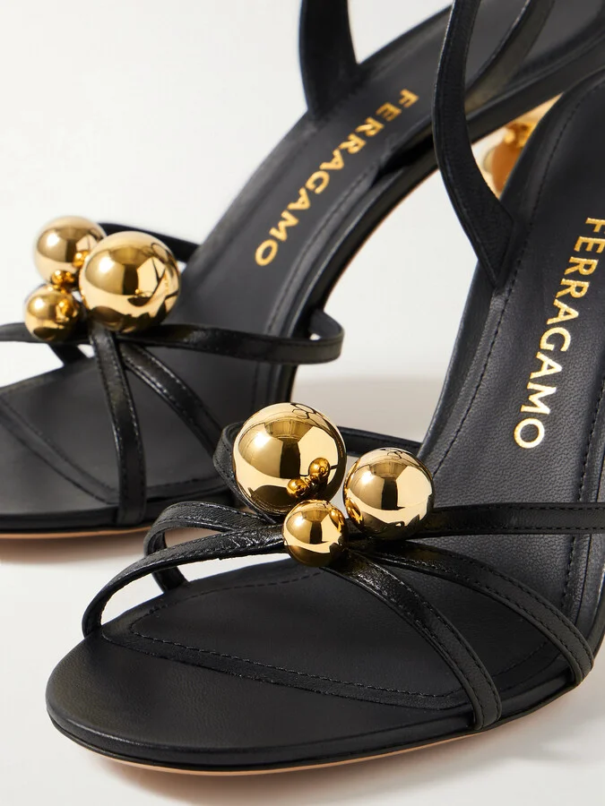 Ferragamo - Karina Embellished Leather Sandals - Black - Image 4