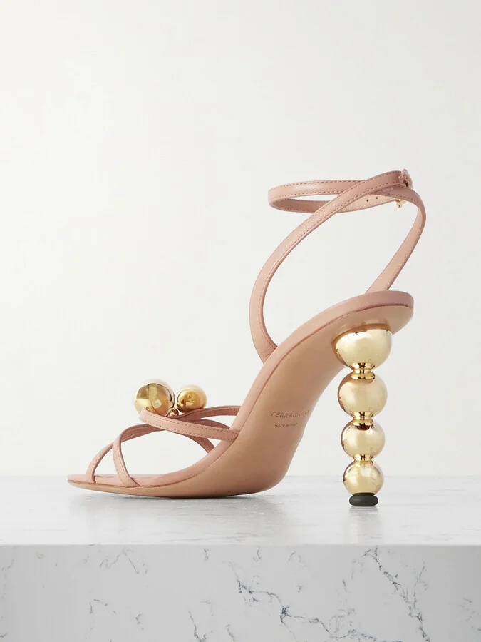 Ferragamo - Karina Embellished Leather Sandals - Neutrals - Image 3