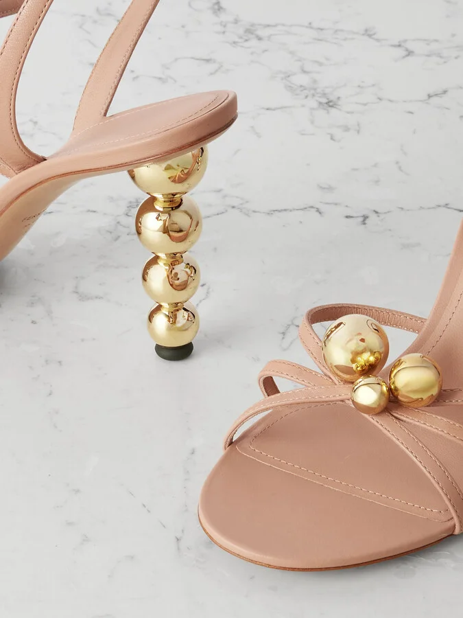 Ferragamo - Karina Embellished Leather Sandals - Neutrals - Image 4