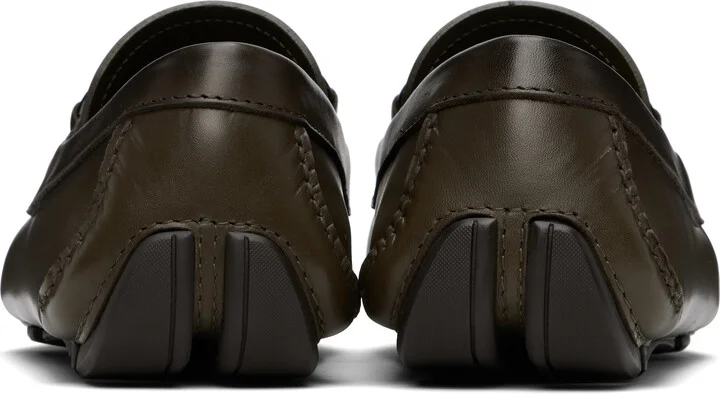 Ferragamo Khaki Gancini Ornament Driver Loafers - Image 2