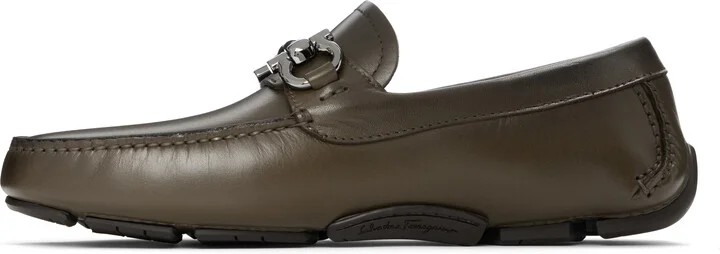 Ferragamo Khaki Gancini Ornament Driver Loafers - Image 3