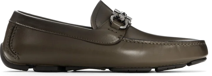 Ferragamo Khaki Gancini Ornament Driver Loafers
