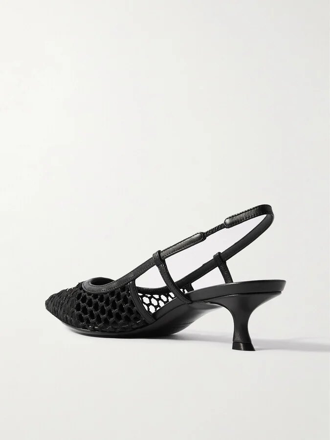 Ferragamo - Klizia Embellished Grosgrain And Leather-trimmed Mesh Slingback Pumps - Black - Image 3