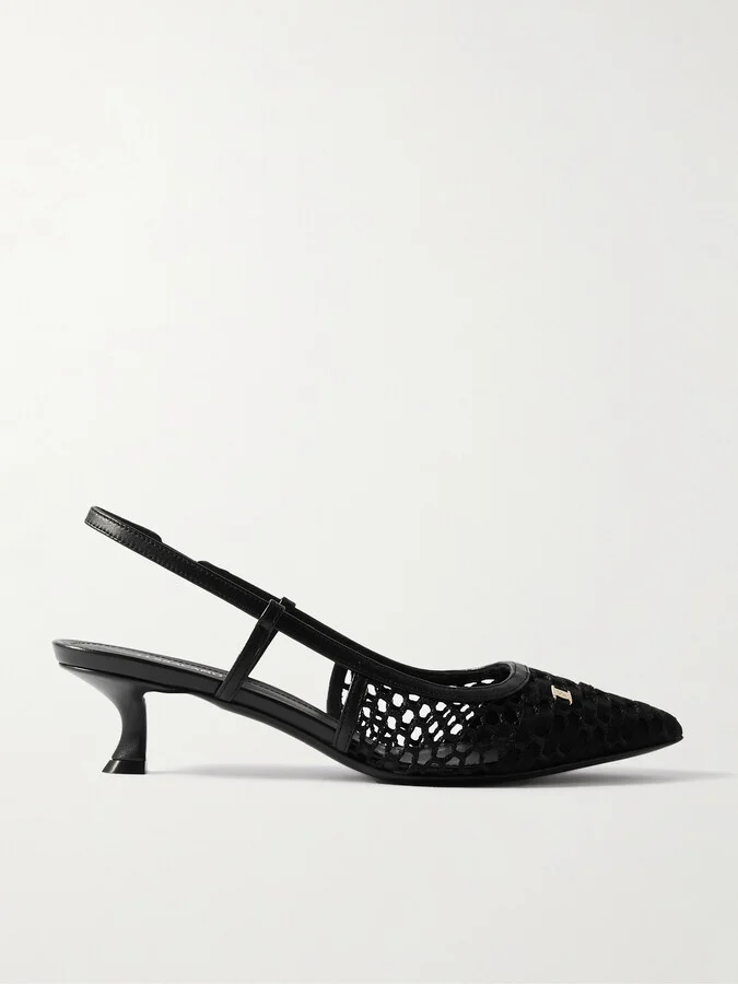 Ferragamo - Klizia Embellished Grosgrain And Leather-trimmed Mesh Slingback Pumps - Black