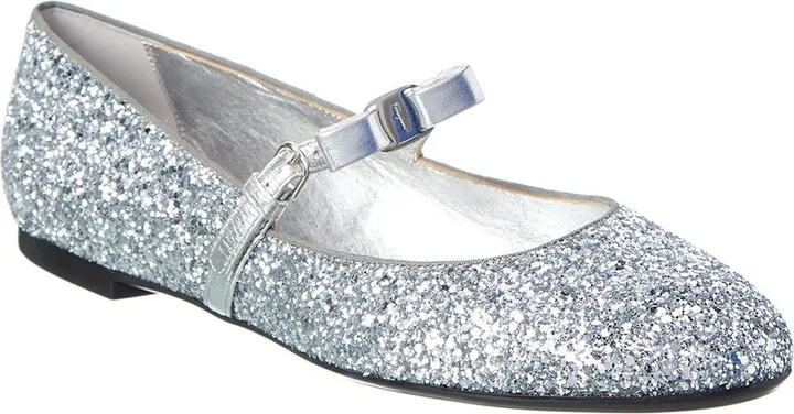 Ferragamo Lizz Glitter & Leather Ballet Flat
