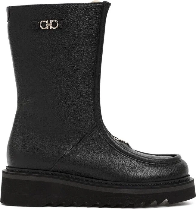 Ferragamo Logo Plaque Zip-Up Boots