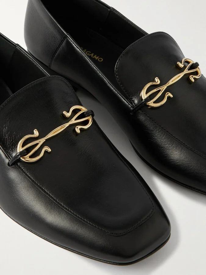Ferragamo - Louis Collapsible-heel Embellished Leather Loafers - Black - Image 4