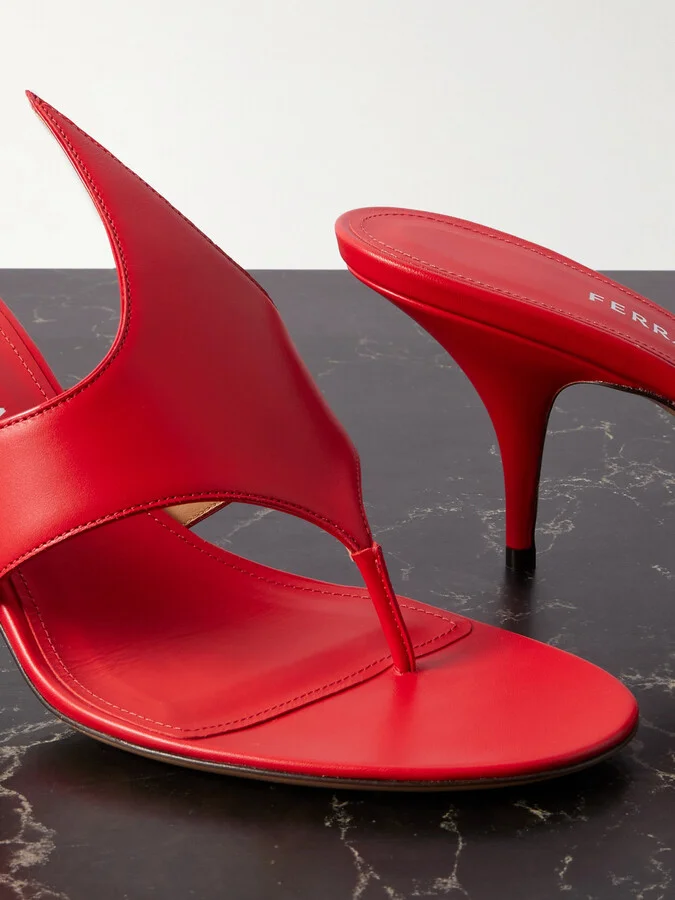 Ferragamo - Lyrai Leather Mules - Red - Image 4