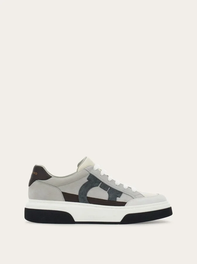 Ferragamo Men Low cut sneaker with Gancini outline Grey