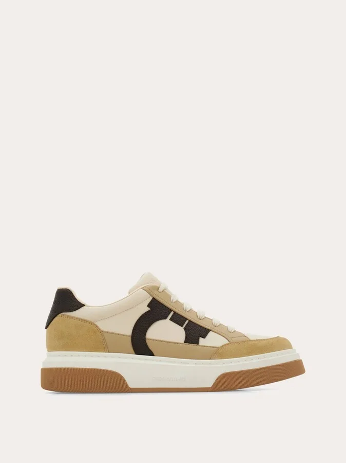 Ferragamo Men Low top sneaker with Gancini ornament Beige